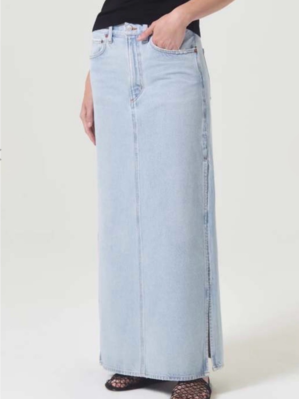 Agolde Astrid Slice Skirt Light Wash Denim Maxi Skirt